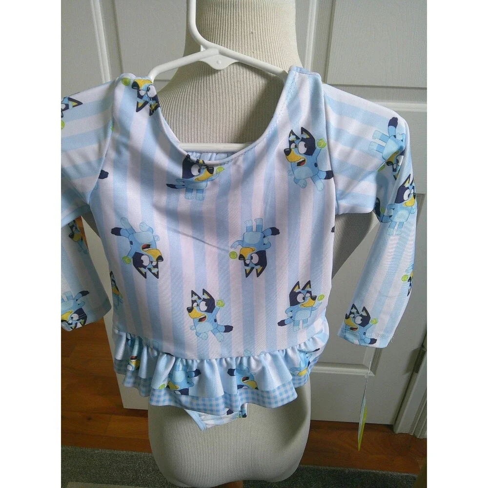 NWT   Boutique Bluey Cartoon Dog Ruffle  One Piece Infant Swimsuit 18 M  UPF 50+